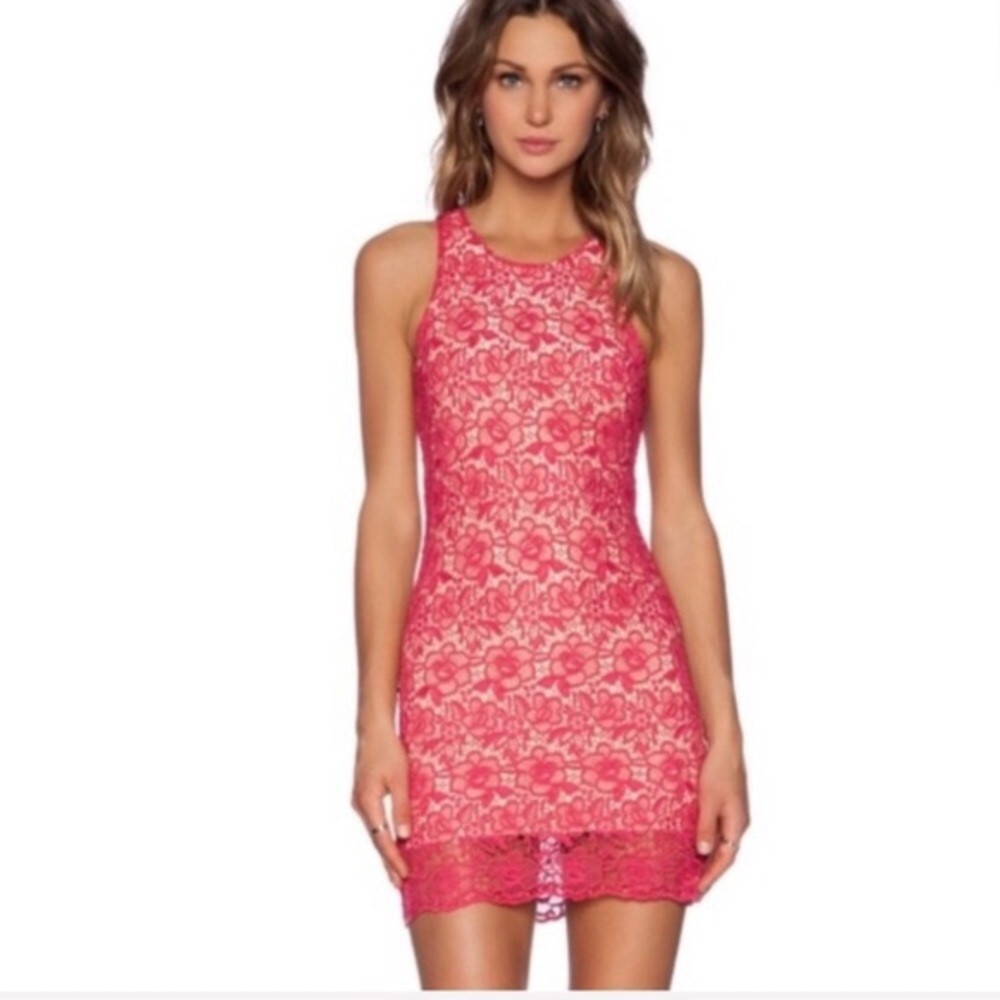 lovers + friends lace racerback pink mini dress